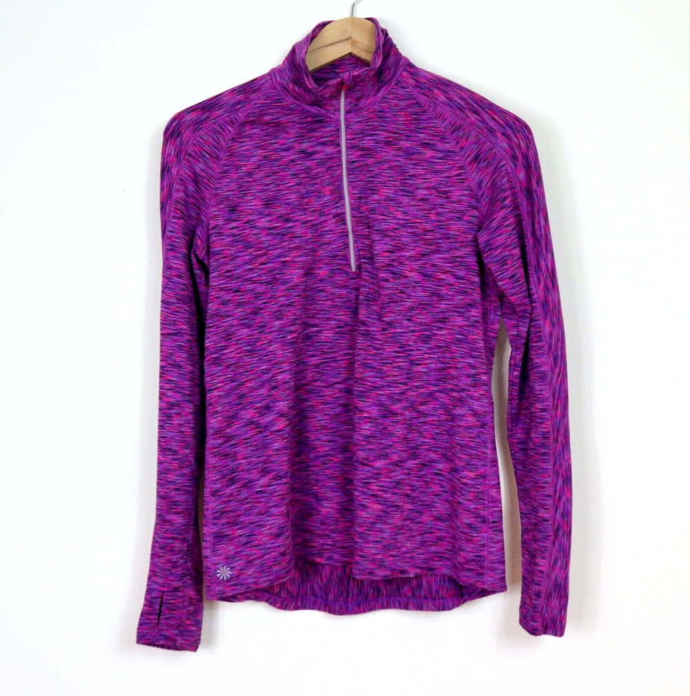 Athleta Size S Mendoza Half Zip Top Thumb Holes Space Dyed Purple
